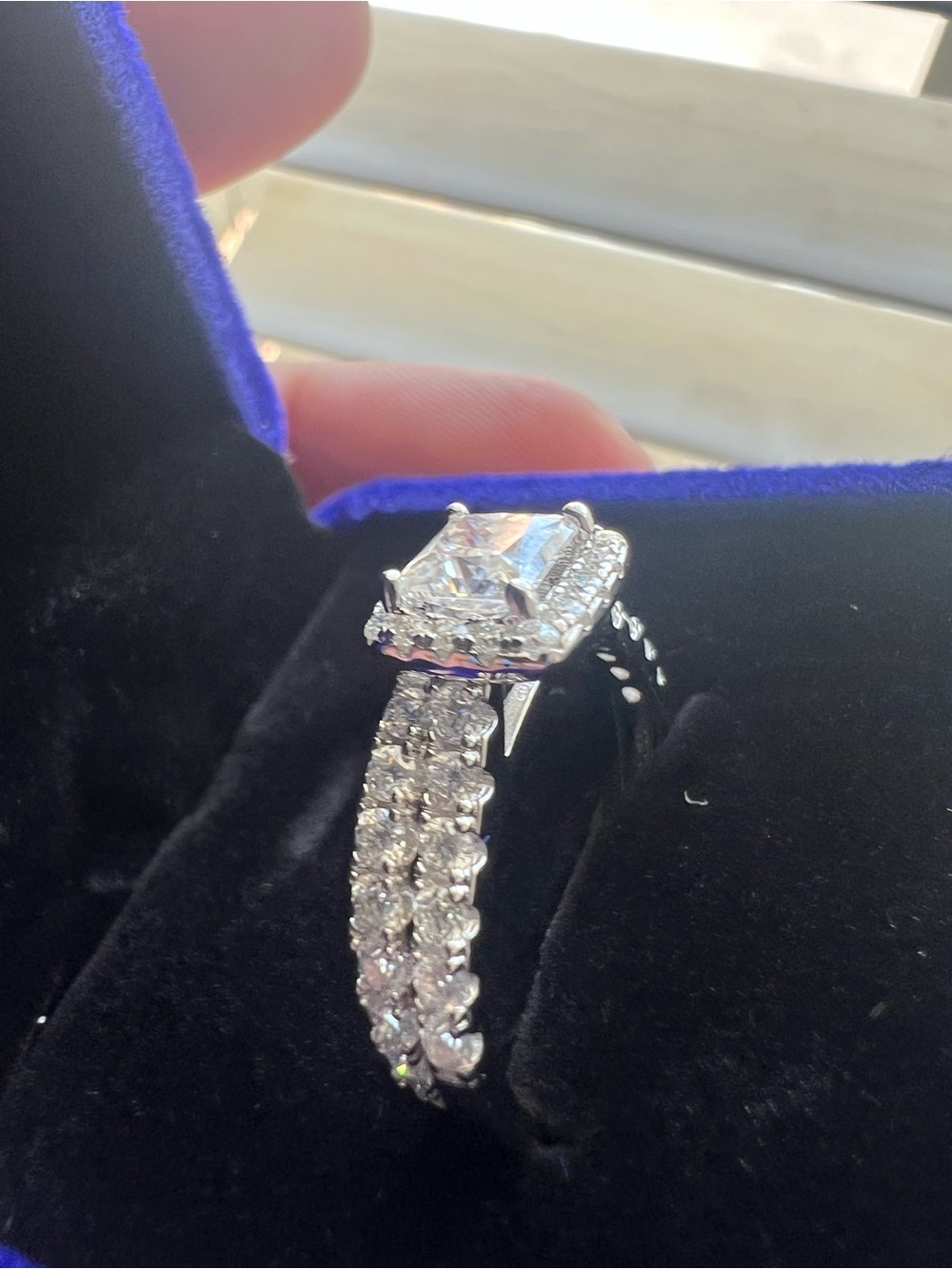0.8CT Square Cut Moissanite Halo Bridal Set Pave